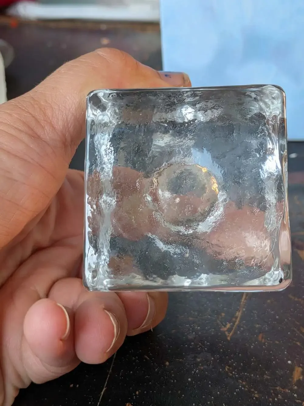 Vintage Blenko Ice Block Square Glass Taper Candle Holder
